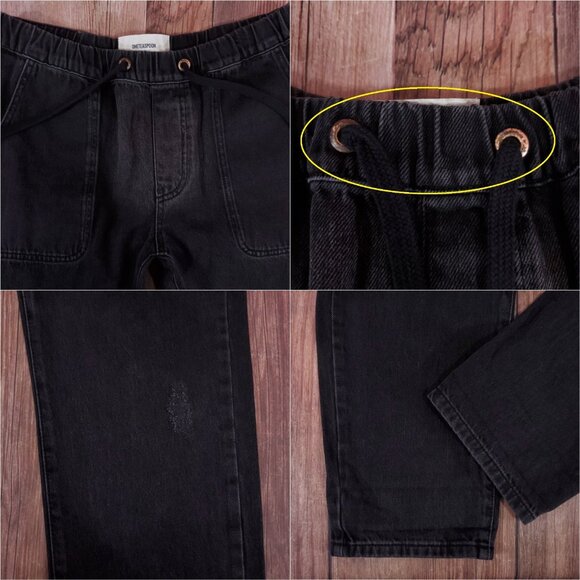 *FLAWS* One Teaspoon Medium Shabbies Drawstring Boyfriend Worn Black Denim Jeans - Picture 2 of 12